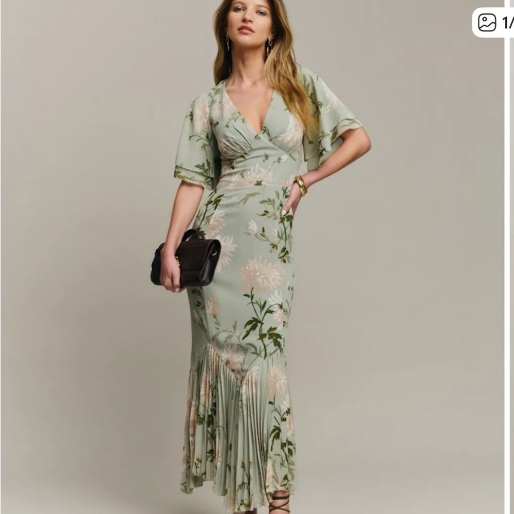 Reformation Sage Green Floral Midi Dress